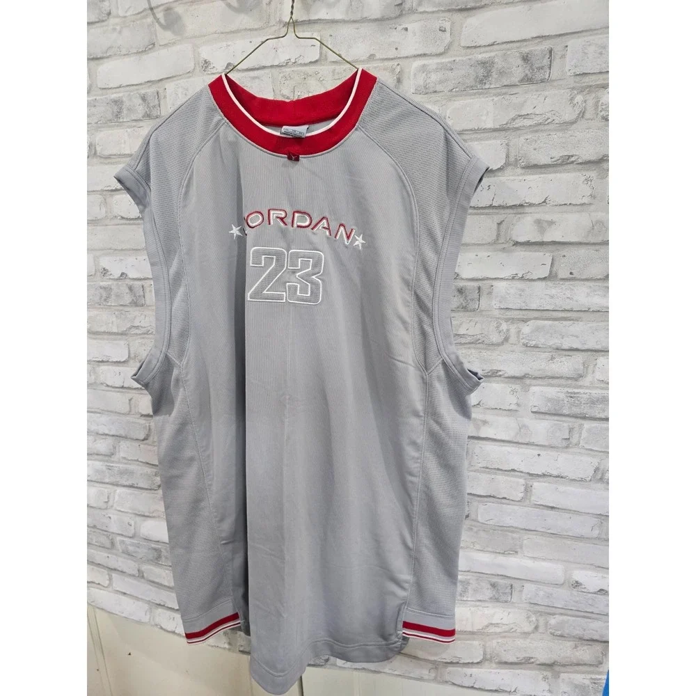 Vintage‎ 2005 Y2K Jordan Brand 23 Gray Red Embroidered Sleeveless Jersey Sz 2XL